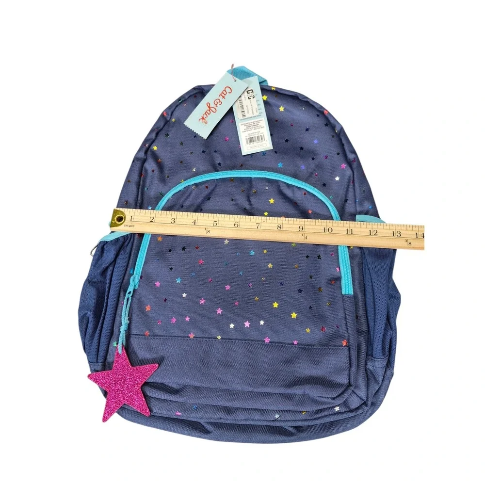 Cat & Jack Kids 16.5 Inch Novelty Backpack Navy Blue Rainbow Metallic Stars NWT